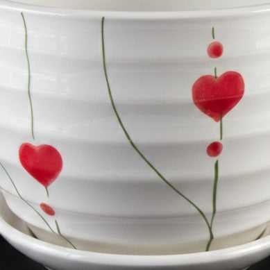 Floating Hearts Ribbed Ceramic Planter with Tray