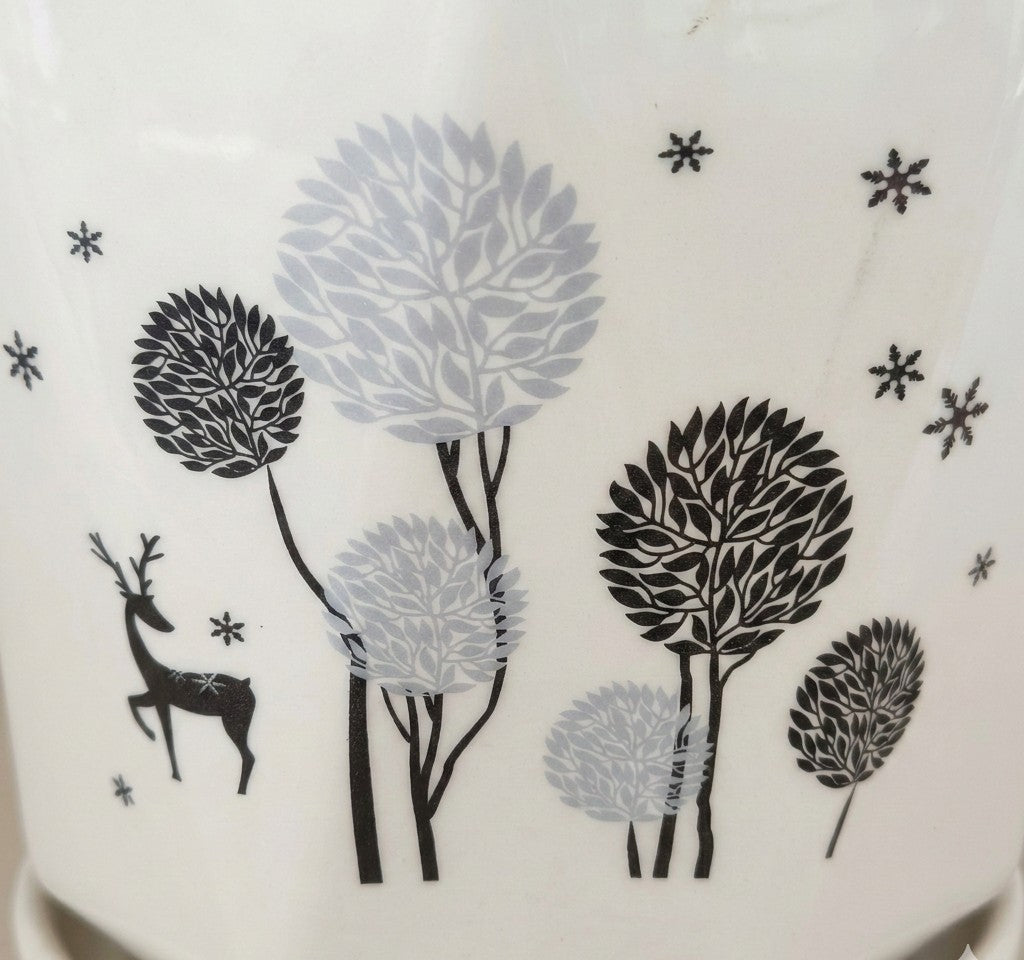 Winter Forest Reindeer Ceramic Planter with Tray