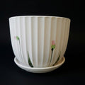 Pink Tulip Bud Ribbed Ceramic Planter with Tray