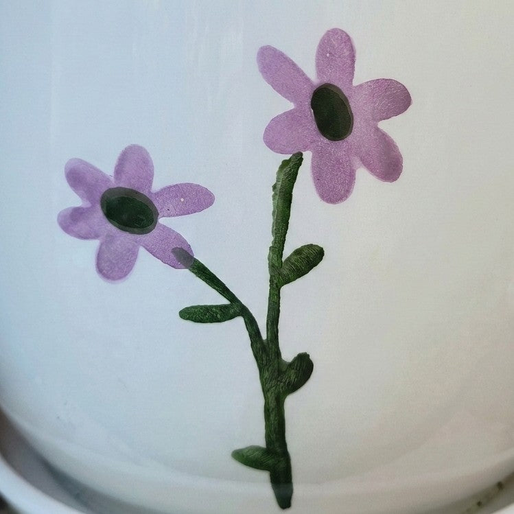 Purple Daisy Ceramic Planter with Tray