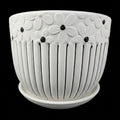 Floral Embossed Ceramic Planter with Tray