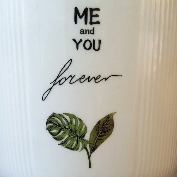 "Me and You Forever" Botanical Ribbed Ceramic Planter with Tray