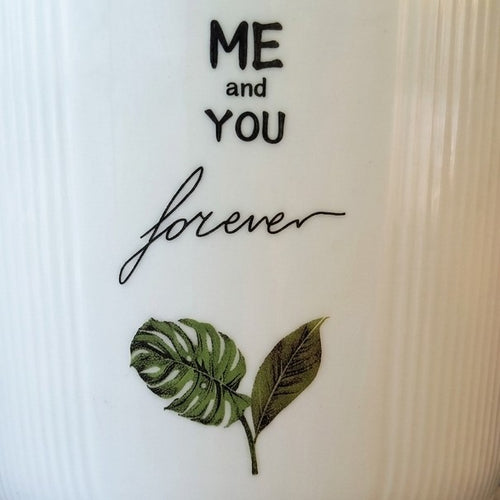 "Me and You Forever" Botanical Ribbed Ceramic Planter with Tray