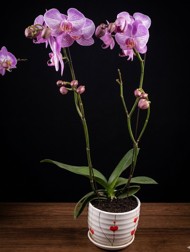 Purple Veined Orchid in Floating Hearts Ceramic Pot