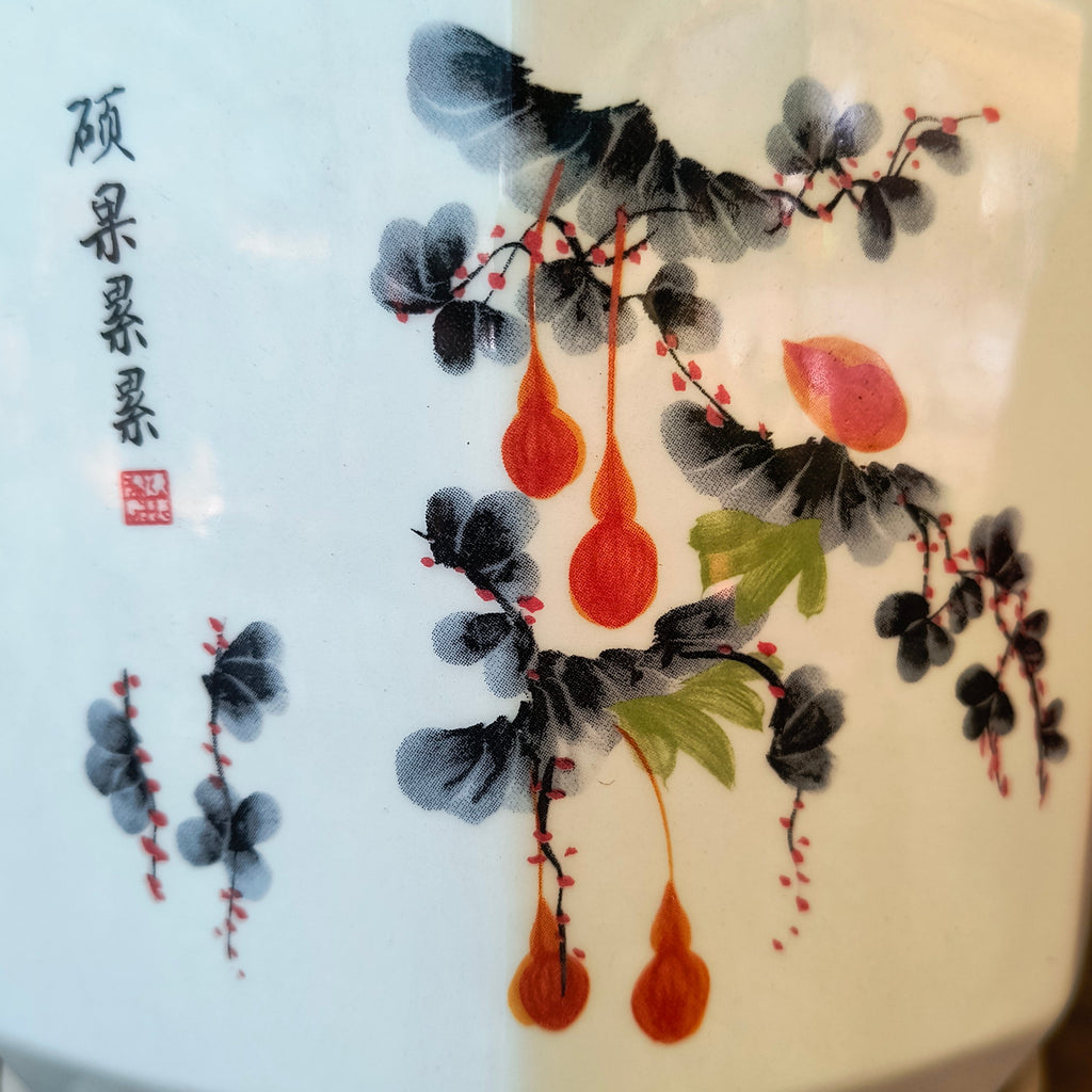 Chinese Ink Art Gourd Botanical Ceramic Planter with Tray